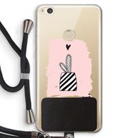 CaseCompany Zwart-wit cactus: Huawei Ascend P8 Lite (2017) Transparant Hoesje met koord