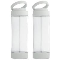 Bellatio 2x Stuks glazen waterfles/drinkfles met witte kunststof schroefdop en smartphone houder 390 ml -