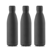 Bellatio 3x Stuks Rvs waterfles/drinkfles zwart met schroefdop 790 ml -