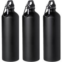 Bellatio 3x Stuks aluminium waterfles/drinkfles zwart met schroefdop en karabijnhaak 800 ml -