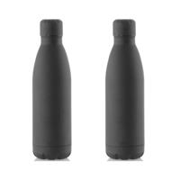 Bellatio 2x Stuks Rvs waterfles/drinkfles zwart met schroefdop 790 ml -