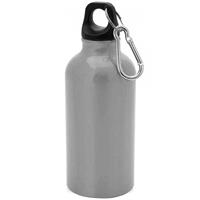 Aluminium waterfles/drinkfles zilver met schroefdop en karabijnhaak 400 ml -