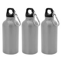 3x Stuks aluminium waterfles/drinkfles zilver met schroefdop en karabijnhaak 400 ml -