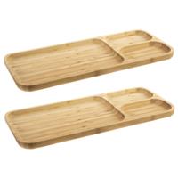 Set Van 2x Stuks Bamboe Houten 3-vaks Sushibord 39 X 16 X 2 Cm erveerbladen/serveerbord/sushibord Met Vakjes