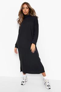 Long Sleeve Roll Neck Midaxi Dress, Black