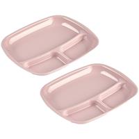 Forte Plastics Set van 6x stuks camping/fondu/bbq kunststof borden 3-vaks oud roze 21 x 24 cm - Fonduebord - Gourmetbord - Barbecuebord