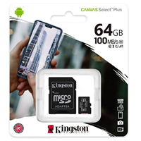 Kingston Canvas Select Plus microSDXC 64GB Micro SD-kaart Zwart