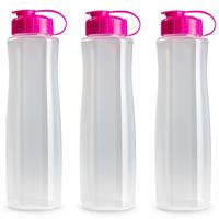 Forte Plastics 6x stuks kunststof waterflessen 1500 ml transparant met dop roze -
