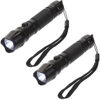 Pakket van 2x stuks compacte LED zaklampen aluminium mat zwart 11 cm -