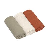 LÄSSIG Stoffwindeln Mulltuch Set M, Olive/milky/rust, (Set, 3 St.), PETA-approved vegan