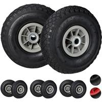 RELAXDAYS 8 x Sackkarrenrad 3.00-4, Ersatzreifen, luftbereift, bis 80 kg, Kunststofffelge, 260x85 mm, Radset, schwarz-grau
