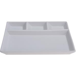 1x Witte borden/gourmetborden van porselein met 4 vakken 24 x 19 cm - Keukenbenodigdheden - Tafel dekken - Eten serveren - Dinerborden/vakkenborden/gourmetborden/barbecueborden