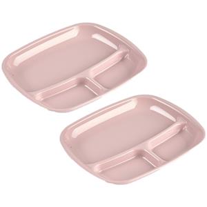 Forte Plastics Set van 4x stuks camping/fondu/bbq kunststof borden 3-vaks oud roze 21 x 24 cm - Fonduebord - Gourmetbord - Barbecuebord