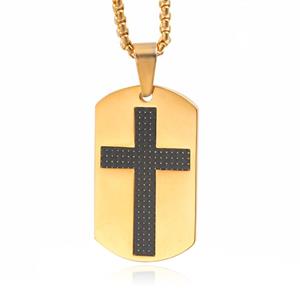 Mendes Schakelketting met Goudkleurige Dogtag Hanger met Zwart Kruis