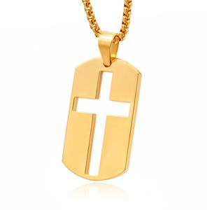 Mendes Schakelketting Dogtag Goudkleurig met Kruis Symbool