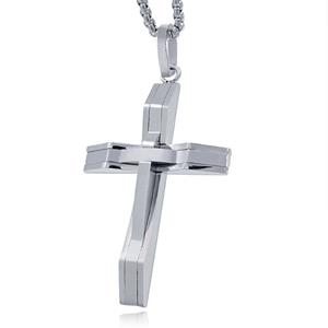 Mendes Zilverkleurige Venetiaanse Heren Schakelketting met Kruis Hanger