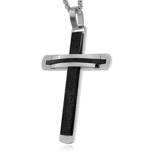 Mendes Zilverkleurige Schakelketting met Zwart en Zilverkleurig Kruis