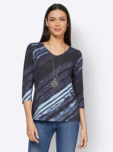 Shirt met 3/4-mouw in marine/bleu geprint van heine