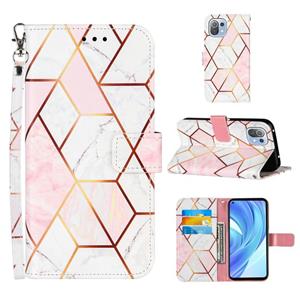 Voor Xiaomi Mi 11 Lite Marble Stitching Horizontale Flip PU Lederen Case met Houder & Kaart Slots & Portemonnee &Lanyard (Roze Wit)