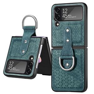 Lunso Samsung Galaxy Z Flip4 - Kunstleren backcover hoesje met ringhouder - Groen