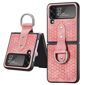 Lunso Samsung Galaxy Z Flip4 - Kunstleren backcover hoesje met ringhouder - Roze