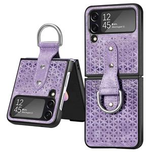 Lunso Samsung Galaxy Z Flip4 - Kunstleren backcover hoesje met ringhouder - Paars