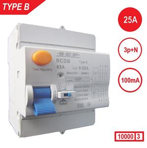 SEP Aardlekschakelaar 3p+N 25A 100mA Type B 10 kA  RCD-B4125 voor zonnepanelen en laadpalen