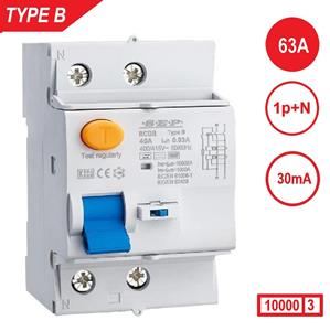 SEP Europe SEP RCDB Aardlekschakelaar 1p+N, 63A, 100mA, Type B, 10kA (54mm) 230V 1F