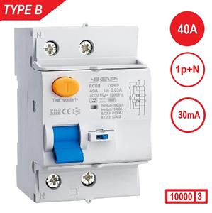 SEP Europe SEP RCDB Aardlekschakelaar. 1p+N, 40A, 30mA, Type B, 10kA (54mm) 230V 1 fase