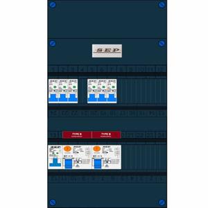 SEP Europe Groepenkast 230V 6 groepen Type B 2 aardlekschakelaars 30mA 6 automaten 16A B en hoofdschakelaar