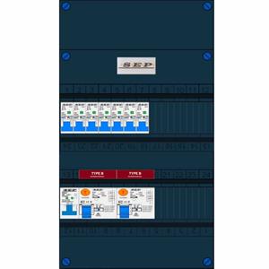 SEP Europe Groepenkast 230V 7 groepen Type B 2 aardlekschakelaars 30mA 6 automaten 16A B hoofdschakelaar 40A 2P