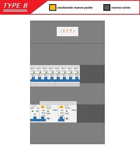 SEP Europe Type B Groepenkast 230V 8 groepen Type B 2 aardlekschakelaars 30mA 6 automaten 16A B hoofdschakelaar