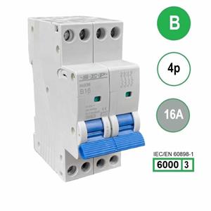 SEP Europe SEP B16 4 polige krachstroom installatieautomaat 36mm 2 modulen breed INS36-4B16 6kA SEP