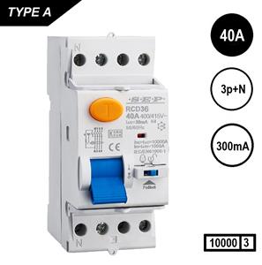 SEP Aardlekschakelaar 3polig+N 40A 300mA Type A 10 kA  RCD36 slechts 2 modulen breed