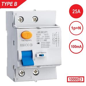 SEP Europe SEP RCDB Aardlekschakelaar 1p+N, 25A, 100mA, Type B, 10kA (54mm) 230V 1F