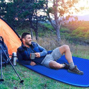 costway Campingmatje Slaapmatje Inclusief Draagtas 200 x 65 cm Blauw