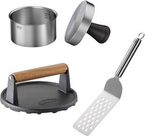 RÖSLE Burgerpresse Barbecue Burger Set All-In-One, Edelstahl 18/10, Gusseisen, 3-tlg., Burgerpresse PRO, BBQ-Gewicht und Burger Wender