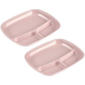 Forte Plastics Set van 8x stuks camping/fondu/bbq kunststof borden 3-vaks oud roze 21 x 24 cm -