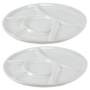 2x Witte fondue/gourmet/bbq borden 22,7 cm 6 vakken -