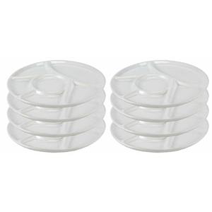 8x Witte fondue/gourmet/bbq borden 22,7 cm 6 vakken -
