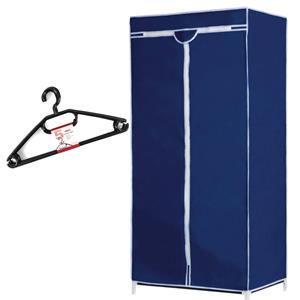 Set Van Mobiele Opvouwbare Kledingkast Met Blauwe Hoes 160 Cm En 5x Plastic Kledinghangers Zwart - Campingkledingkasten