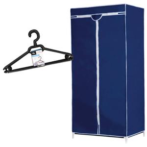 Set Van Mobiele Opvouwbare Kledingkast Met Blauwe Hoes 160 Cm En 10x Plastic Kledinghangers Zwart - Campingkledingkasten