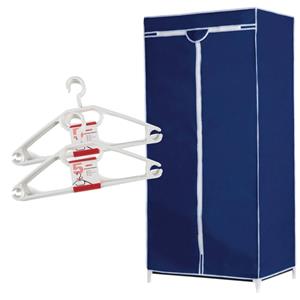 Set Van Mobiele Opvouwbare Kledingkast Met Blauwe Hoes 160 Cm En 10x Plastic Kledinghangers Wit - Campingkledingkasten