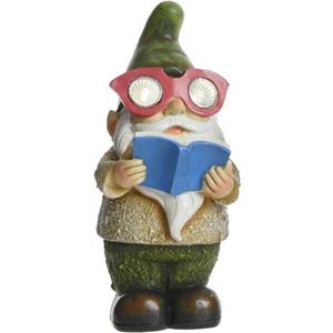 Decoris Tuinkabouter beeld George boekenwurm met solar verlichting 24 cm -