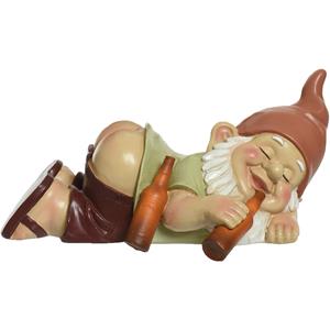 Decoris Tuinkabouter dronken - kunststeen - H11 cm -