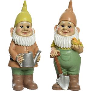 Decoris Tuinkabouter set 2x - tuinierende kabouters - kunststeen - H29 cm -