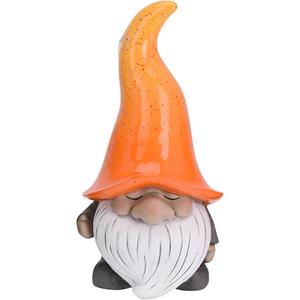 Pro Garden Tuinkabouter beeld Grumpy - Polystone - met grote muts oranje - 32 cm -