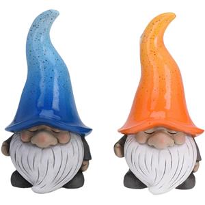 Pro Garden Tuinkabouters beeldjes - set 2x - Grumpy - Polystone - blauw en oranje - 32 cm -