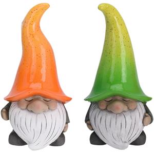 Pro Garden Tuinkabouters beeldjes - set 2x - Grumpy - Polystone - oranje en groen - 32 cm -