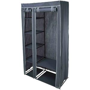 Mobiele kledingkast/garderobekast met legplanken - opvouwbaar - grijs - 174 cm - Campingkledingkasten
